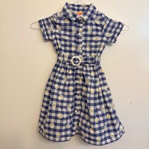 Isaac Mizrahi Girls Size Small 4-5 Yrs Daisy Dress W Belt Blue White